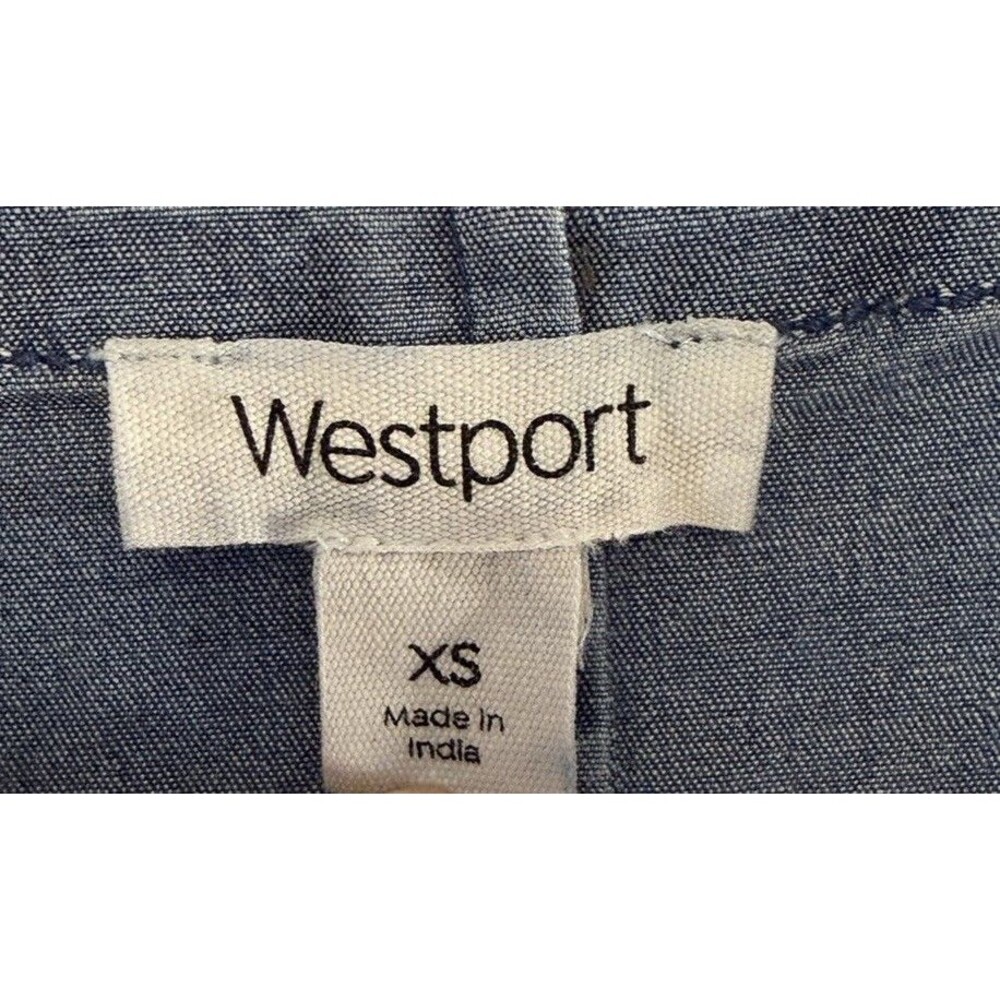Westport Denim Dress XS Embroidered Hem Lace Up Sleeveless Cotton Chambray Boho - Picture 5 of 6